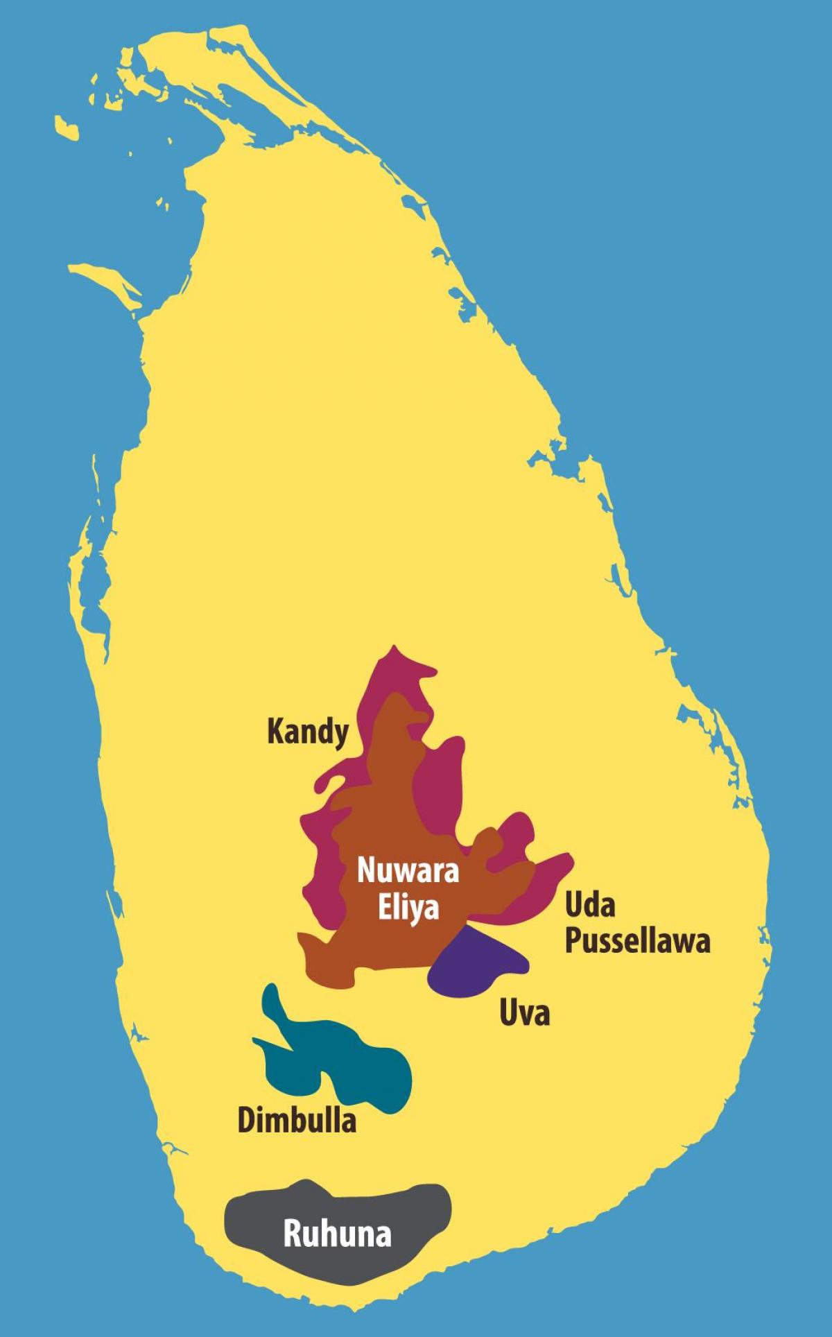 гарбатныя плантацыі карце Шры-Ланкі 