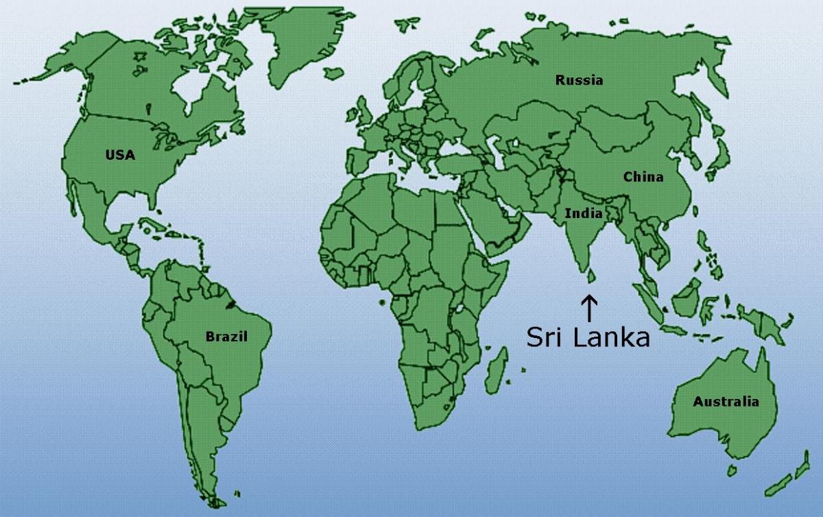 карта свету, якая паказвае Шры-Ланка