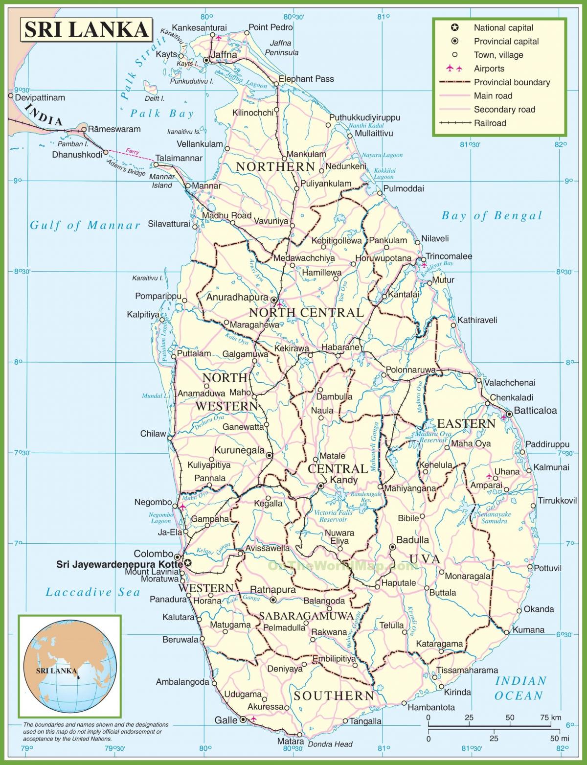 карта Шры-Ланкі