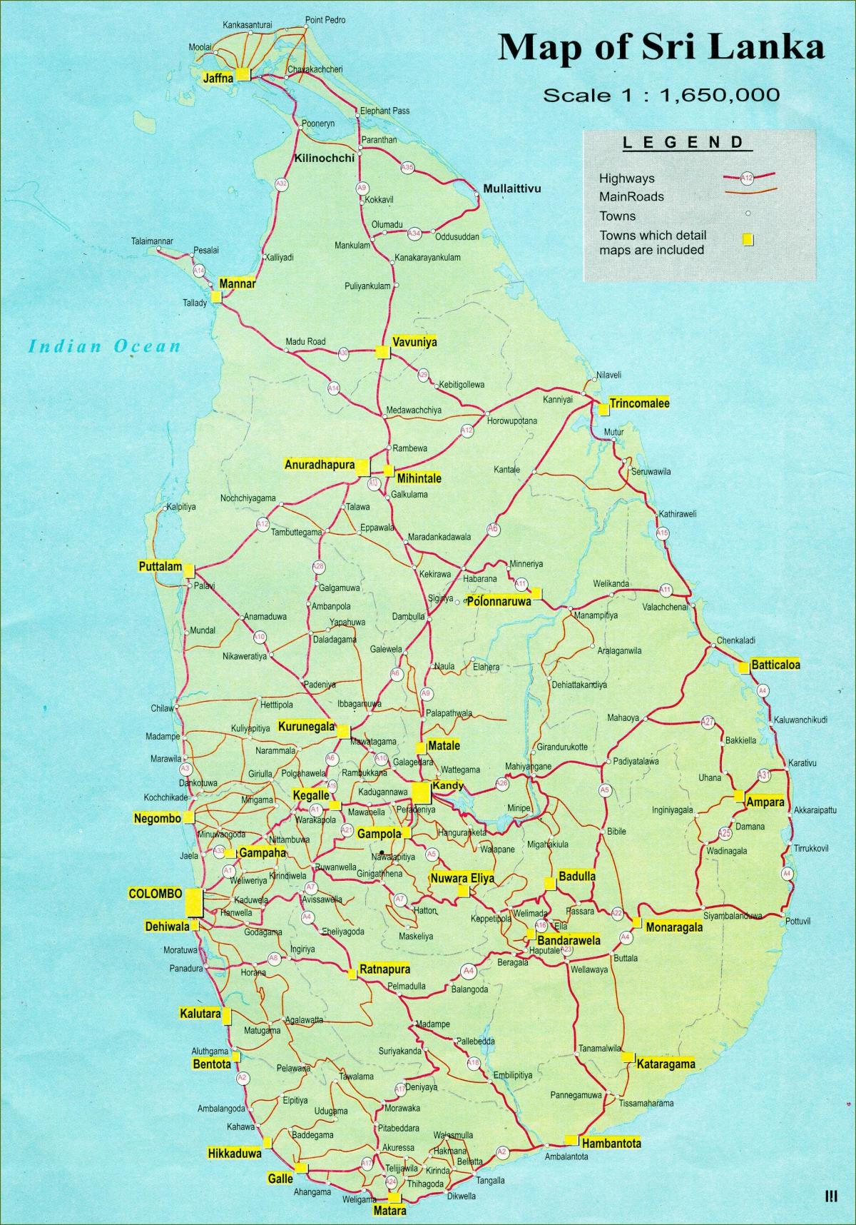 карта Шры-Ланкі на карце з адлегласцю