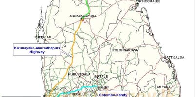 Новая карта аўтамабільных дарог у Шры-Ланцы