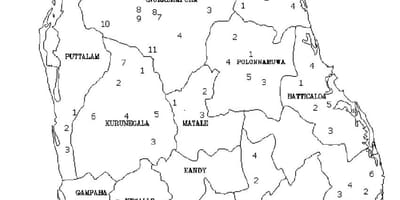Карта Шры-Ланкі на карце чорны і белы