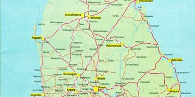 Карта турыстычная карта Шры-Ланкі з дарогі